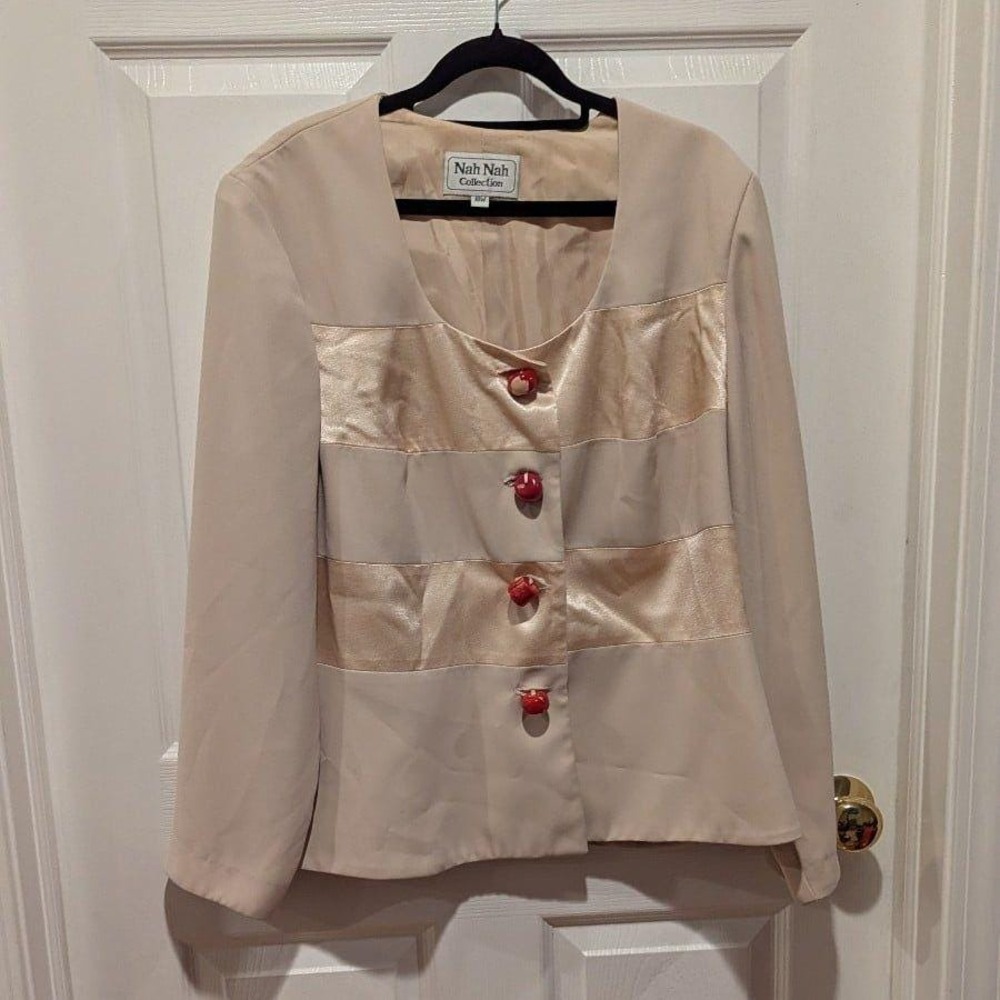 Vintage Art to Wear Color block Cream Blazer Chunky Buttons Avant Garde 18W